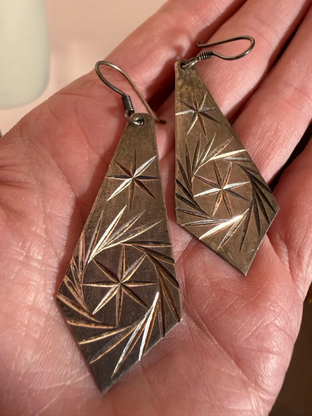 Vintage Taxco Sterling Silver modernist Star burst Long Oversized Earrings
